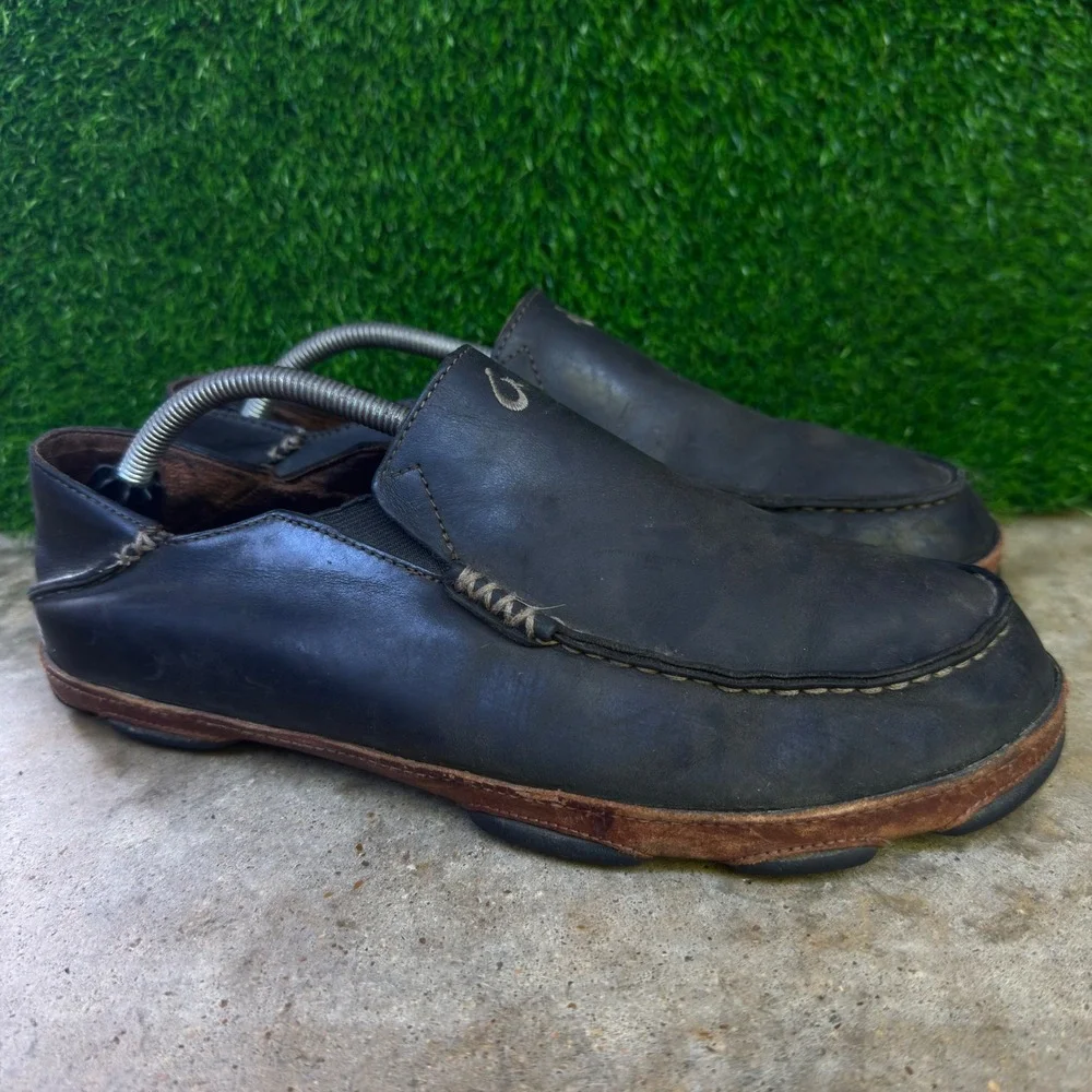 Vintage Olukai Moloa Leather Loafers Gorpcore Black Size 10